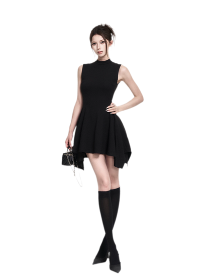 Black Asymmetric A-Line Dress
