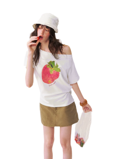 Dopamine Strawberry One-Shoulder Tee