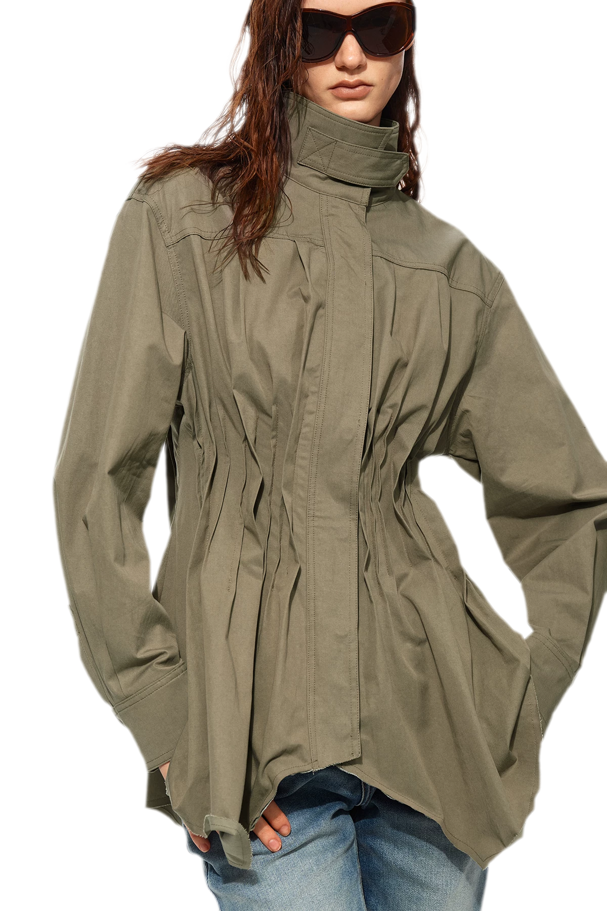 Pleated Fitted Utility Jacket
