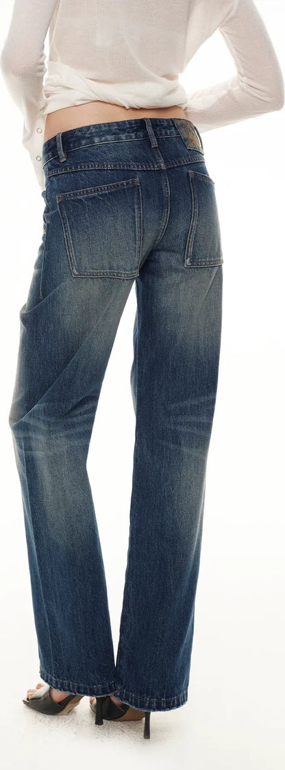 Classic Vintage Washed Distressed Wide-Leg Jeans