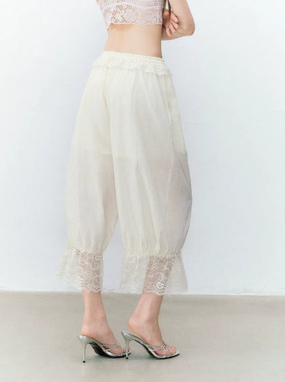 Relaxed Fit Tencel Lace Patchwork Wide Leg Pants