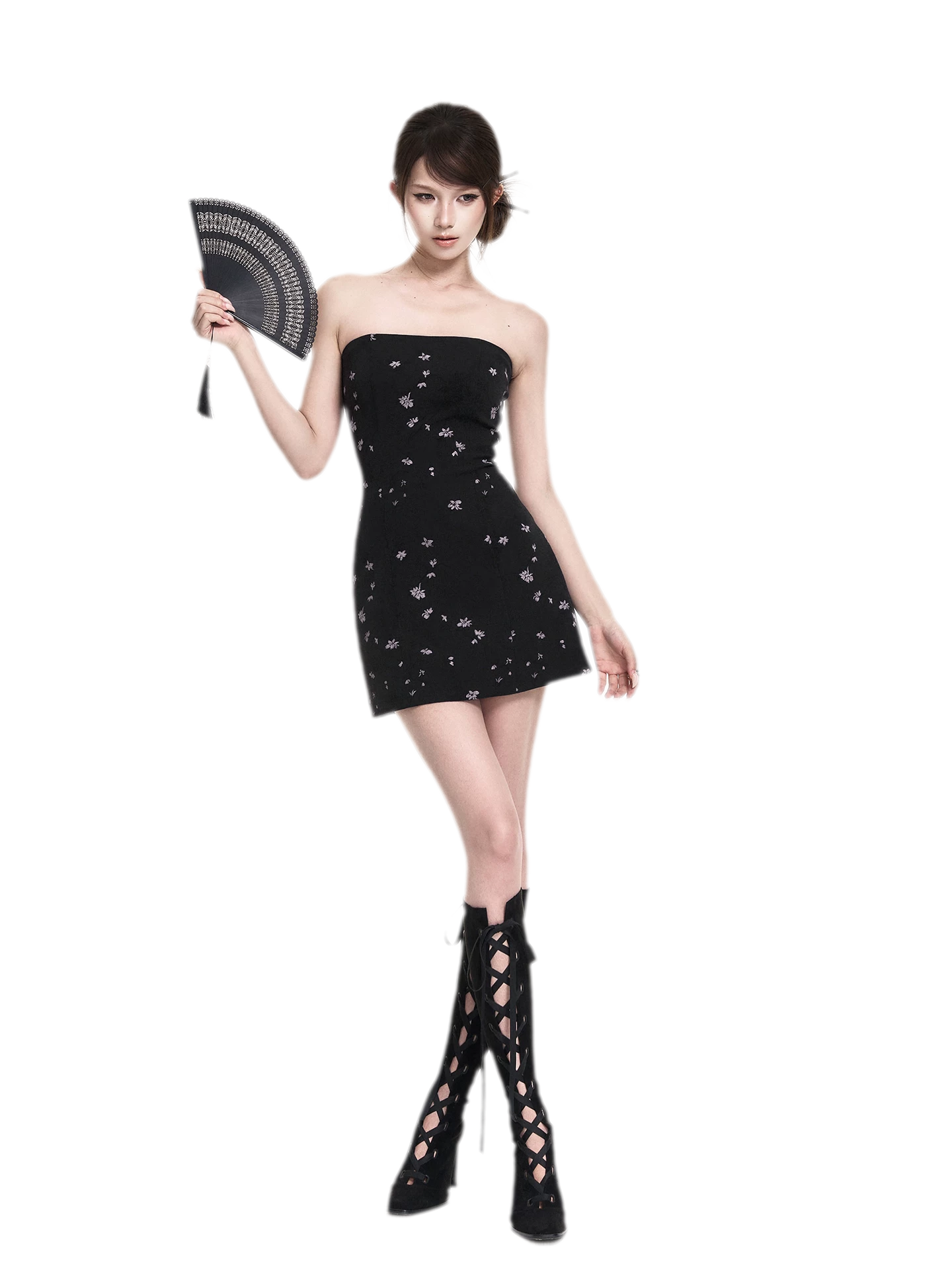 Black Iris Qipao Set