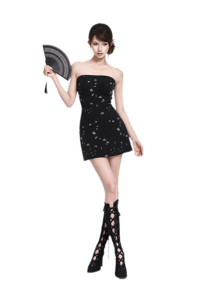 Black Iris Qipao Set