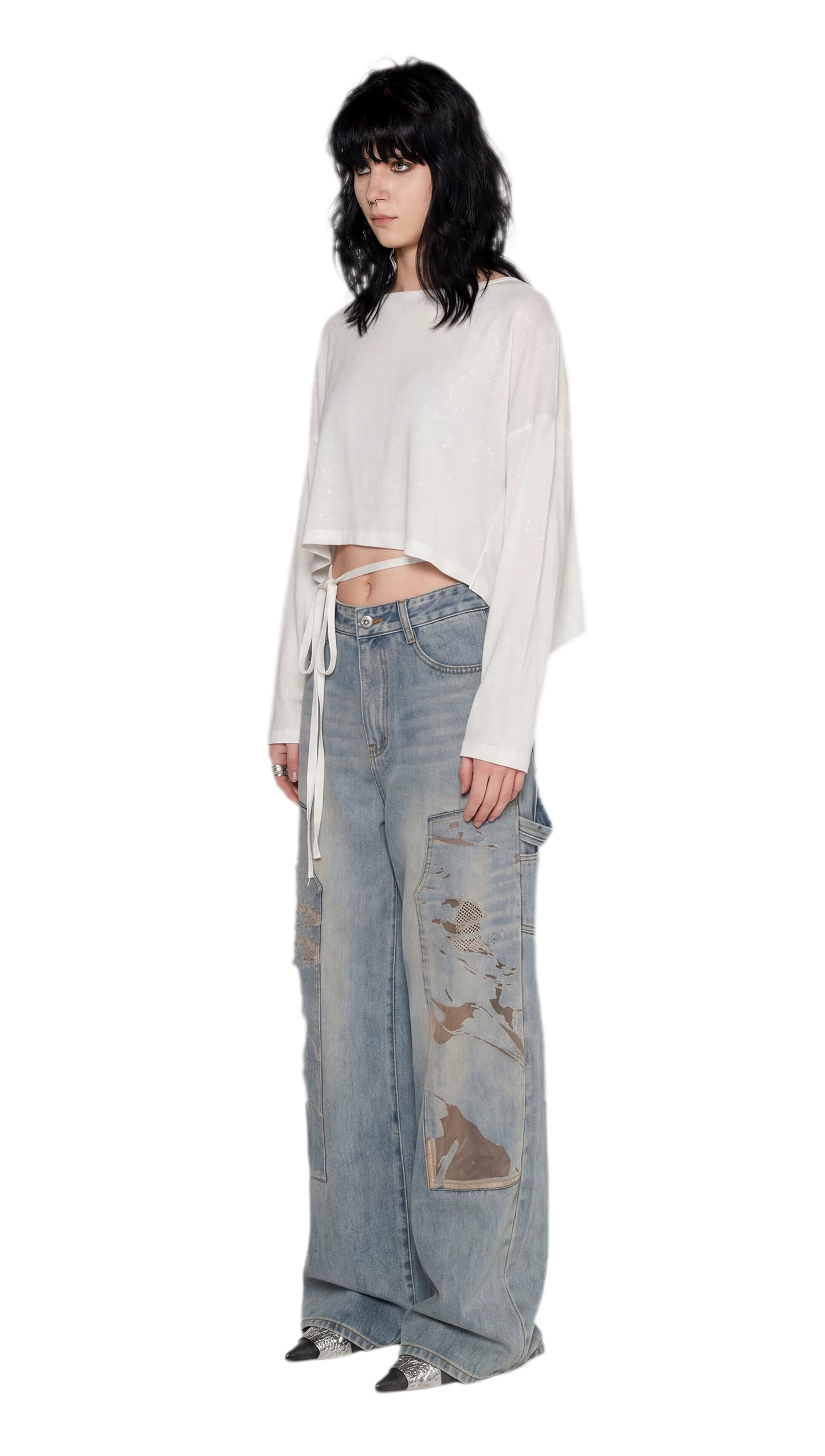 Silver Thread Off-Shoulder Top