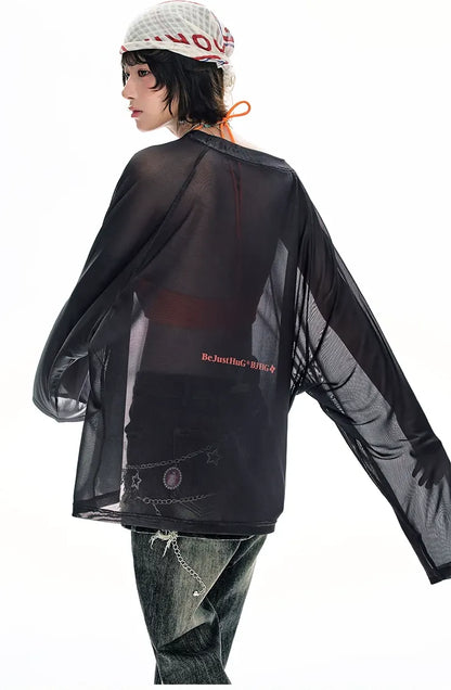 Sheer Oversized Cat Mesh Top
