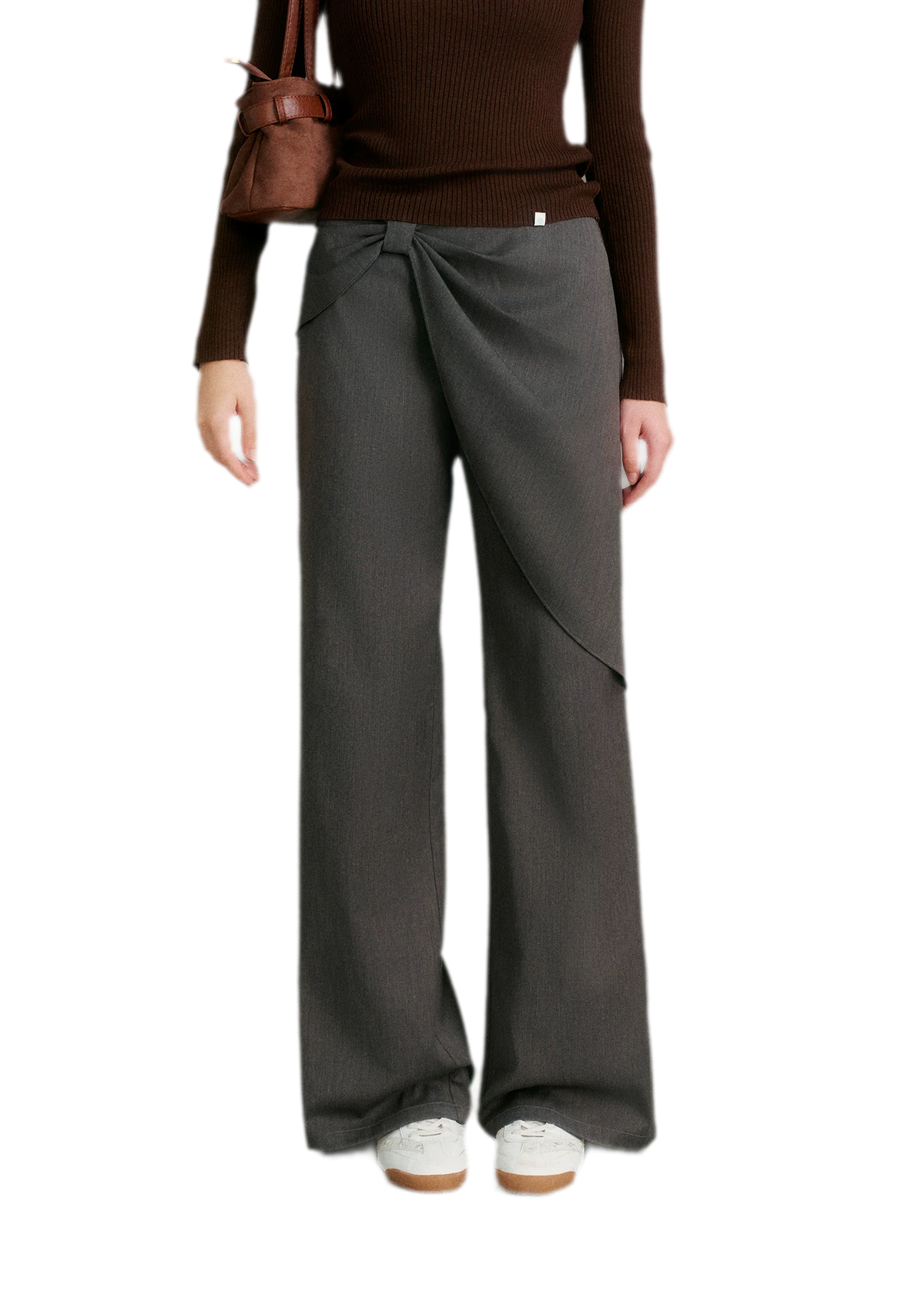 Misty Gray Bow Wide-Leg Pants