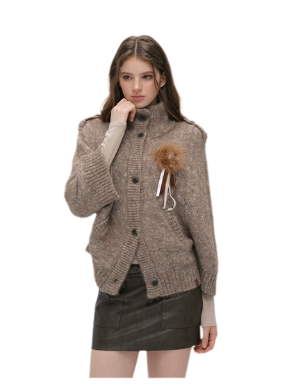Textured Stand Collar Cardigan
