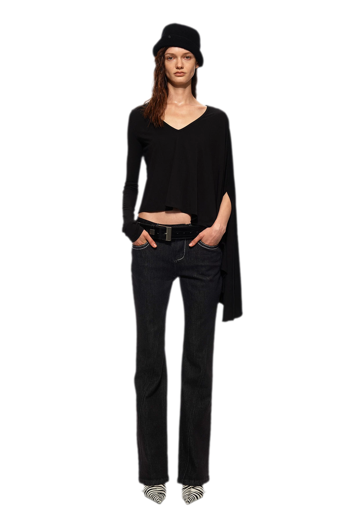Tencel Geometric Panel Straight-Leg Jeans