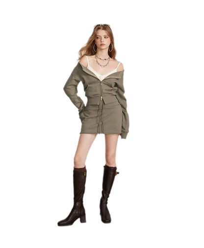 Raw Edge Zip Sweatshirt Set