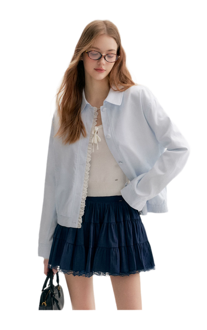 Ramie Cotton Lace-Trimmed Jacket