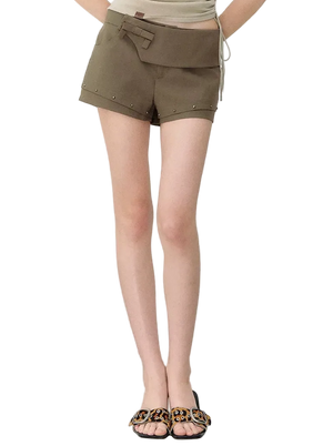 Deconstructed Bow-Tie Hem Studded Shorts