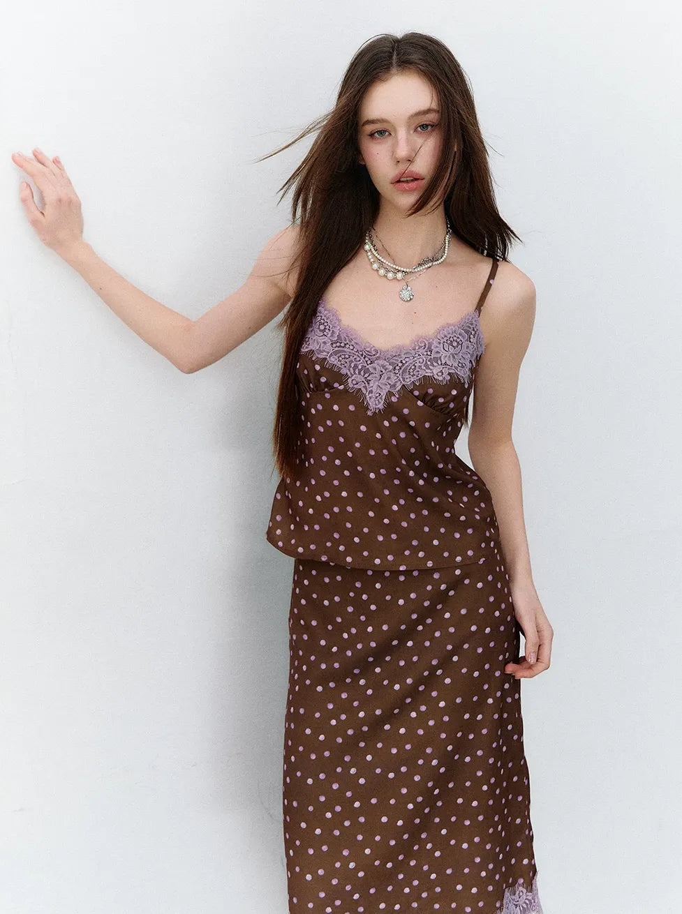 Southern France Polka Dot Lace Camisole &amp; Skirt