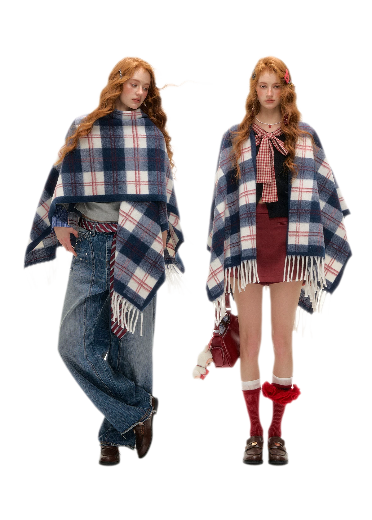 Vintage Plaid Fringed Shawl