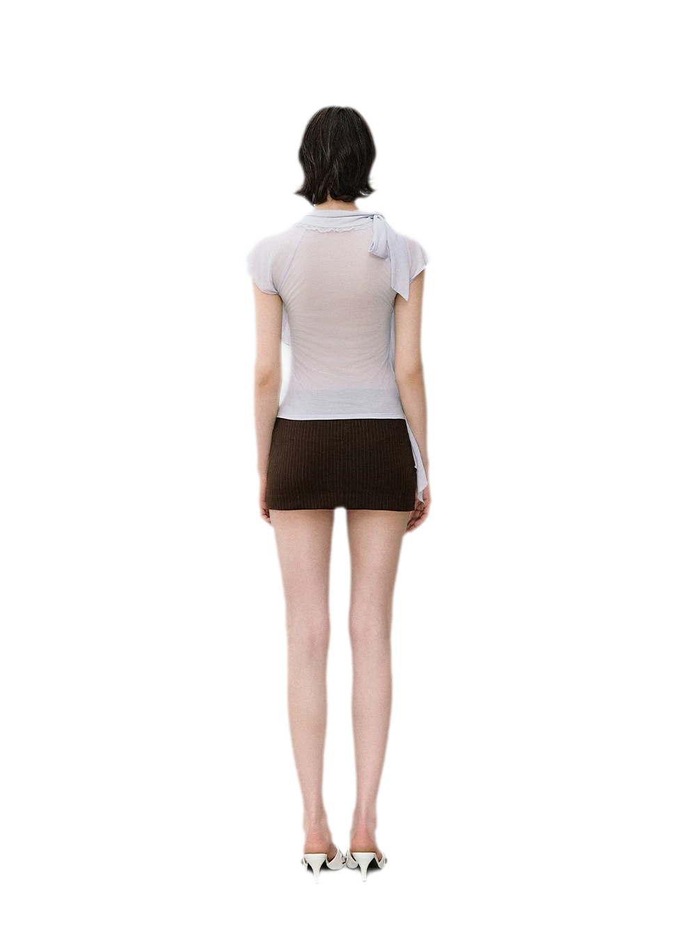Ruffle Tie-Neck Tencel Short Sleeve Top