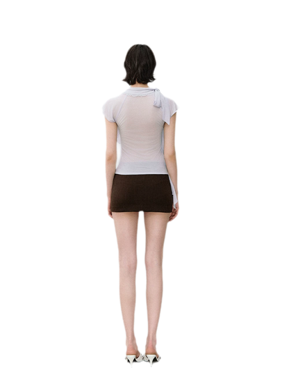 Ruffle Tie-Neck Tencel Short Sleeve Top