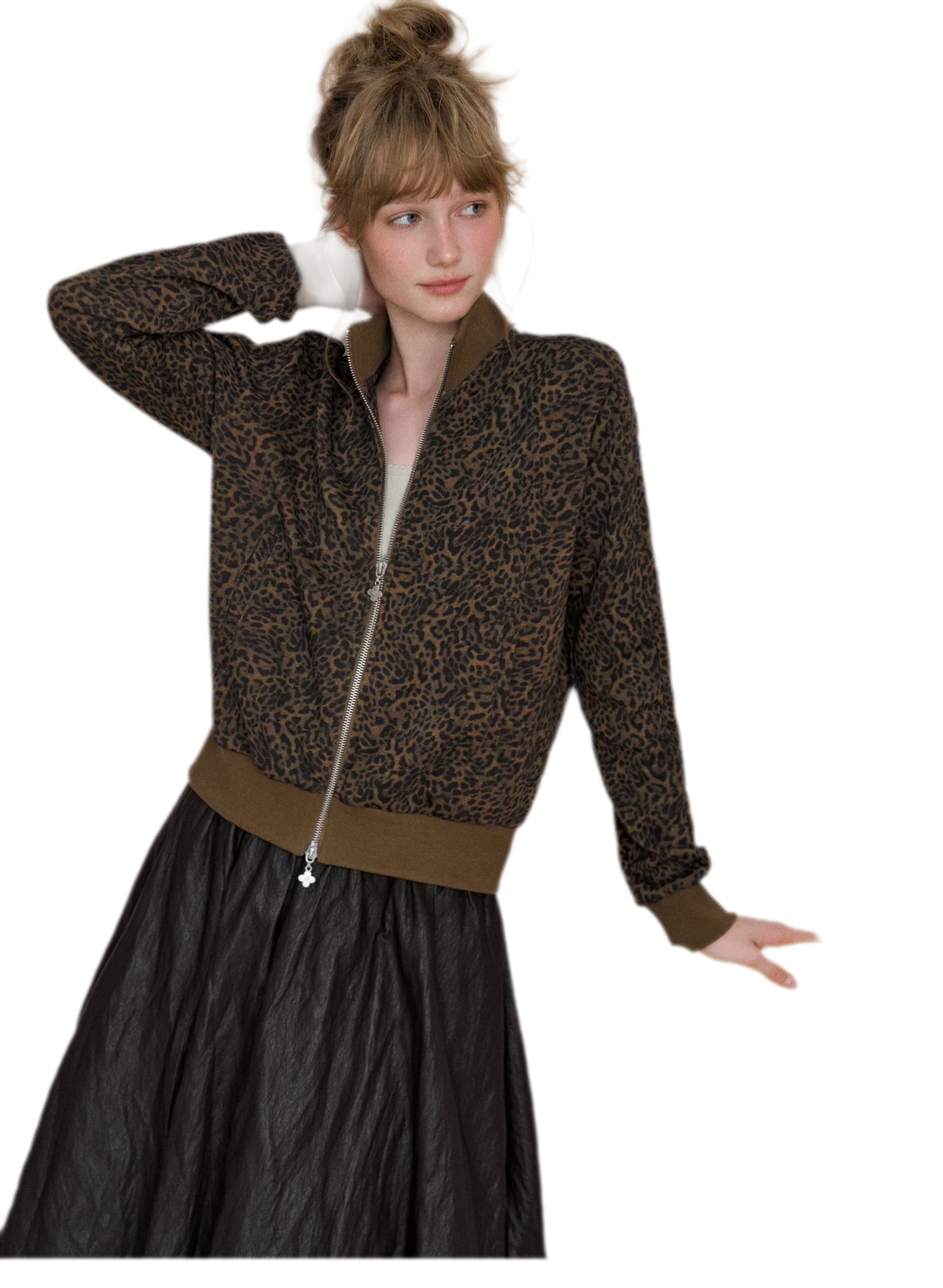 Leopard Print Cropped Zip Jacket