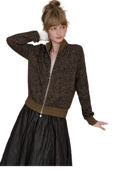 Leopard Print Cropped Zip Jacket