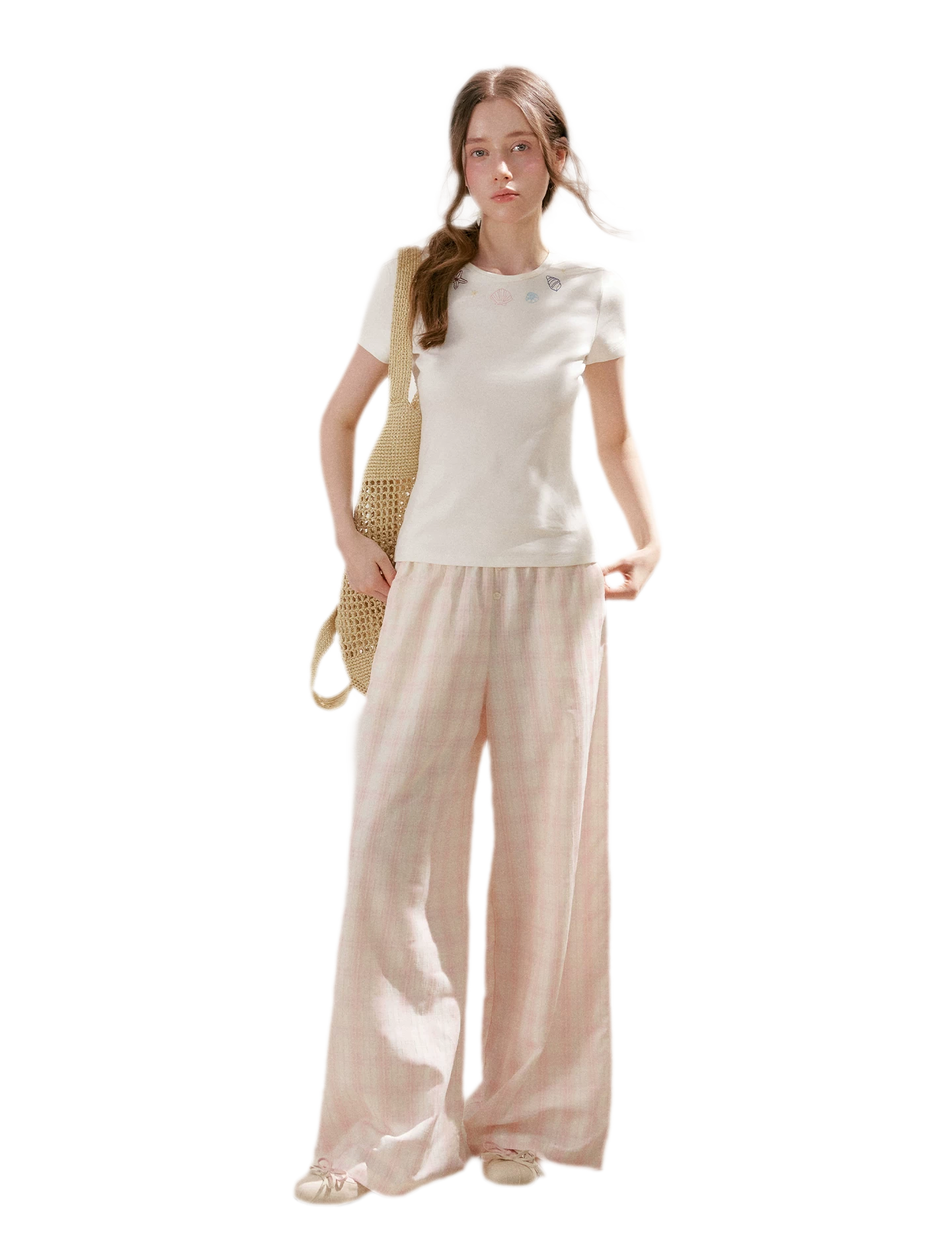 Linen Checkered High-Waist Wide-Leg Pants