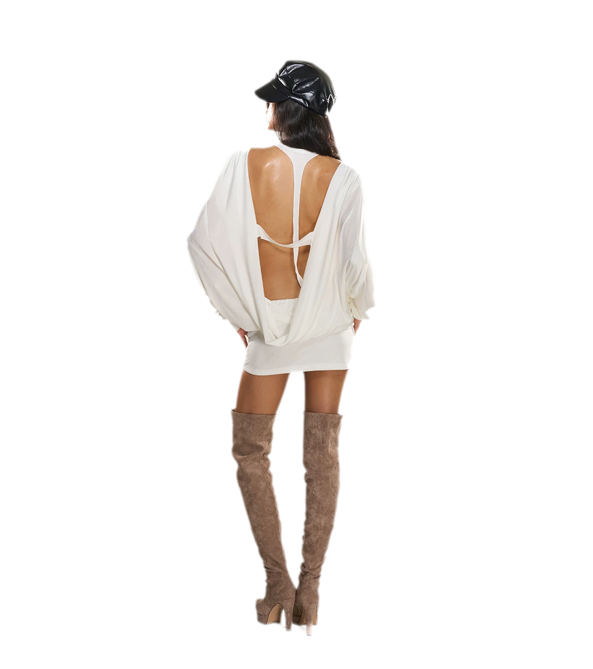 Rhinestone Open-Back Batwing Dress
