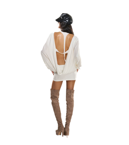 Rhinestone Open-Back Batwing Dress