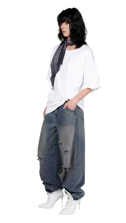 Graphic Scarf Detail Loose T-Shirt