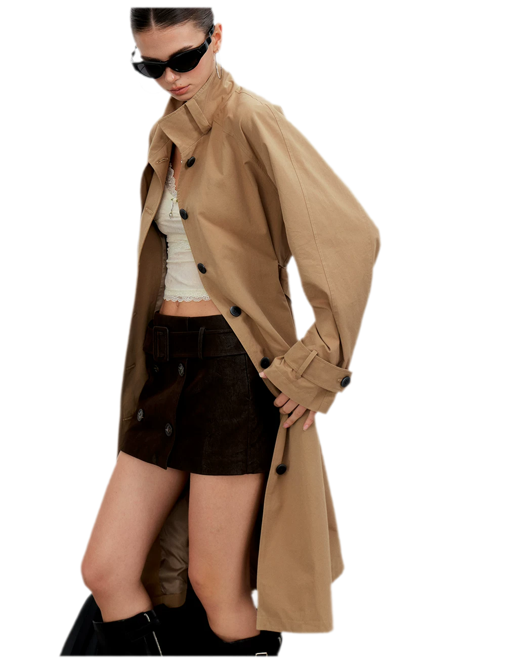 Sandwashed Tie-Waist Trench Coat