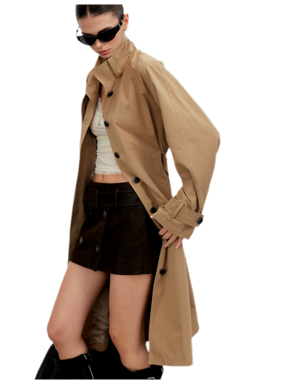 Sandwashed Tie-Waist Trench Coat