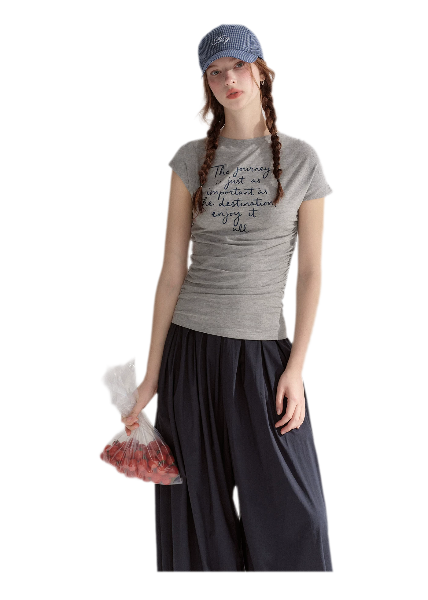 Ruched Embroidered Sleeve T-Shirt