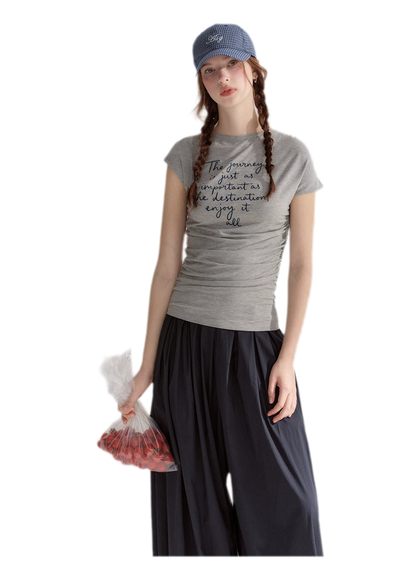 Ruched Embroidered Sleeve T-Shirt