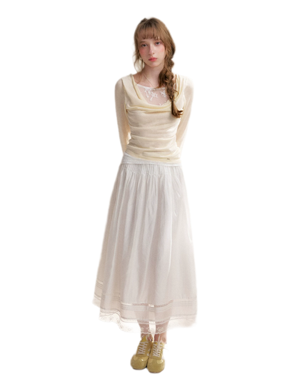 Lyocell Lace Pleated Skirt