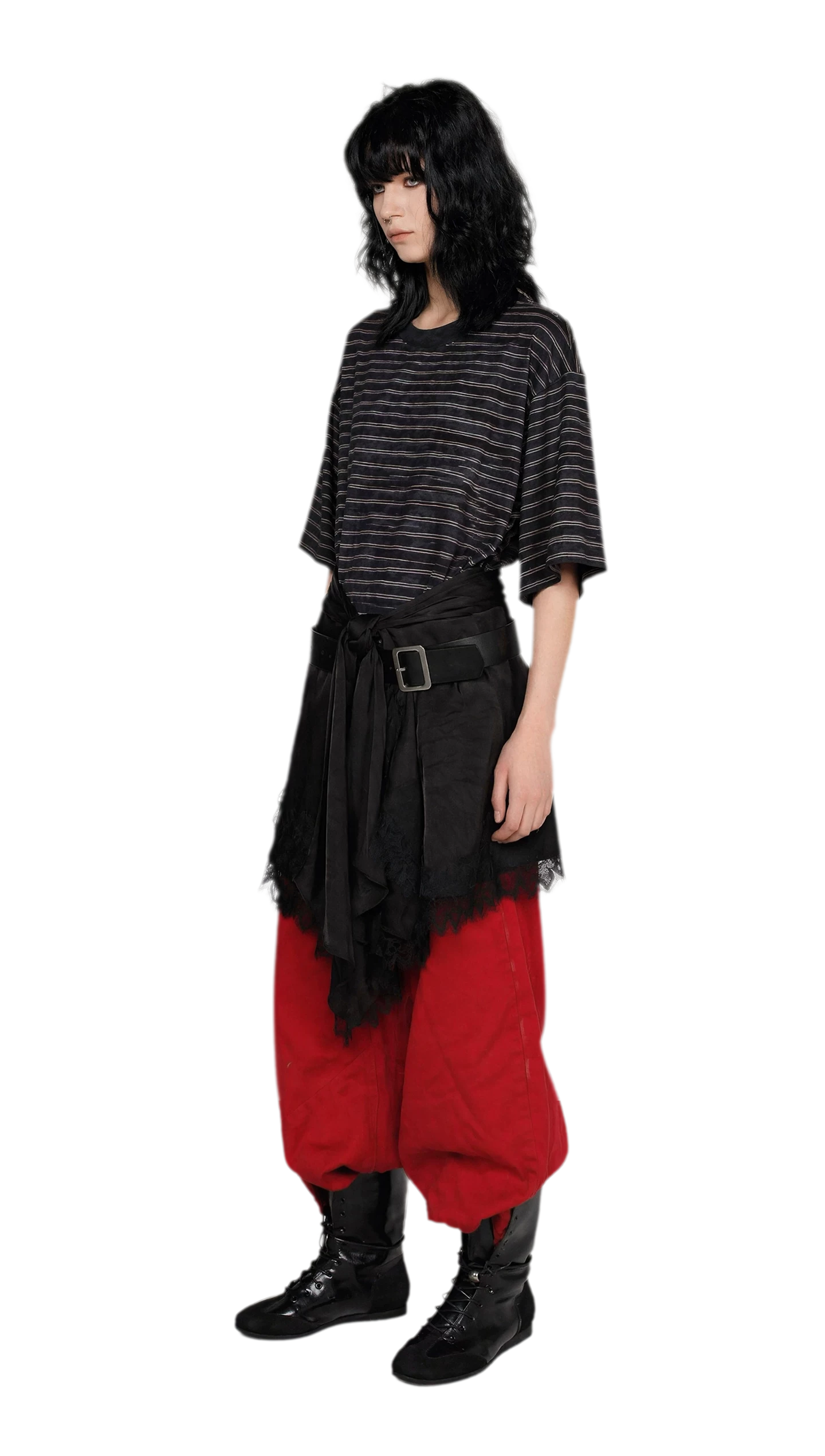 Striped Lace Hem T-Shirt