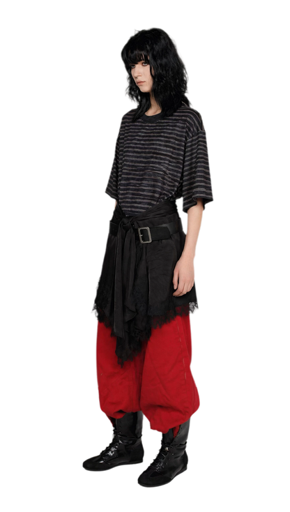 Striped Lace Hem T-Shirt