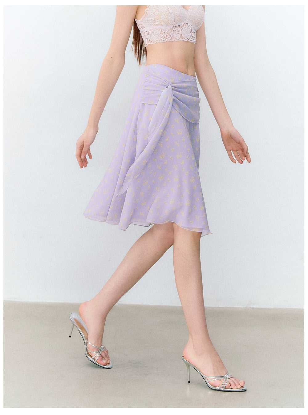French Style Floral Chiffon Skirt