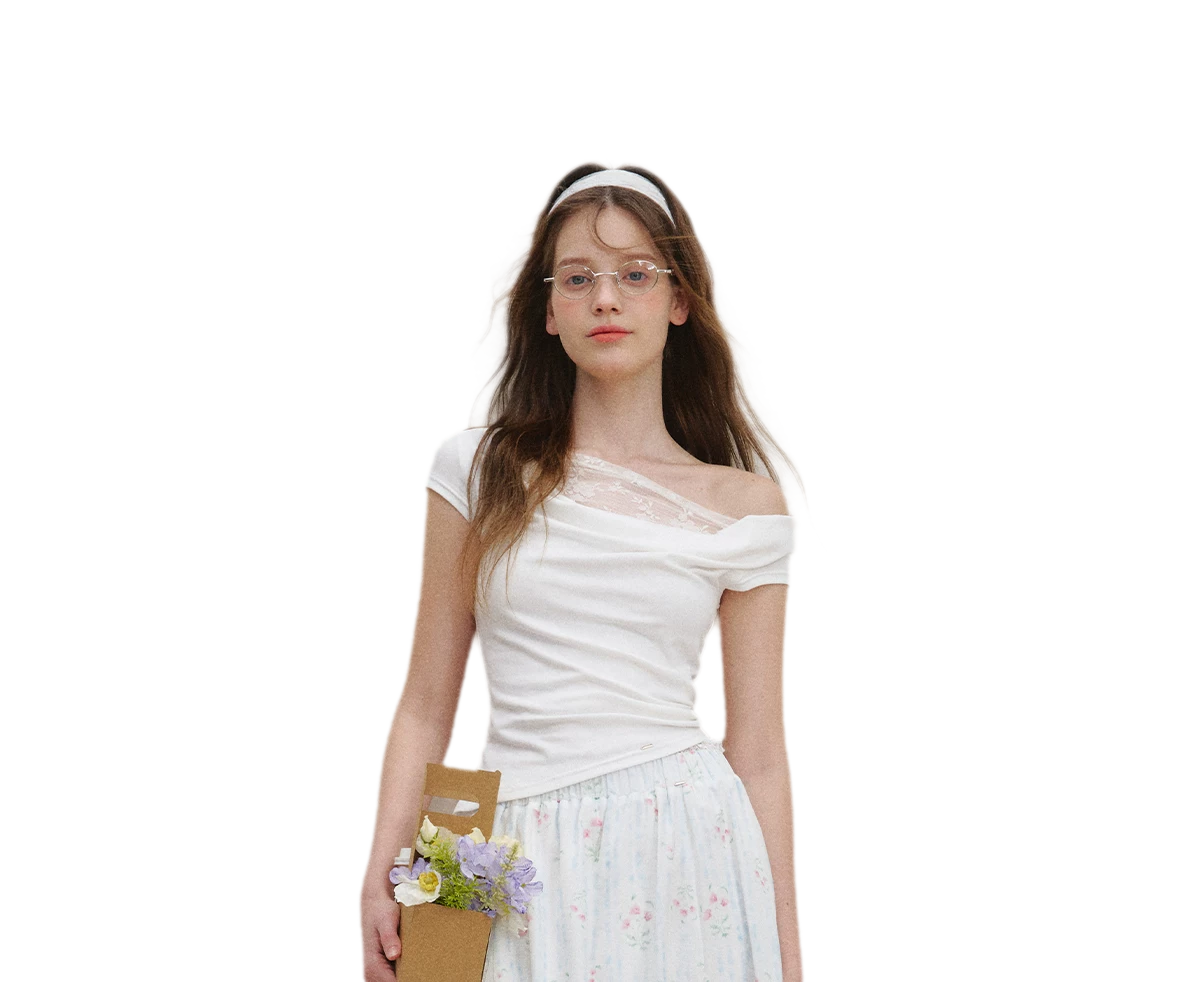 Asymmetric Lace Short Sleeve T-Shirt