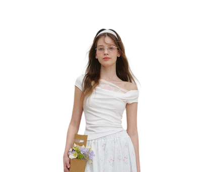 Asymmetric Lace Short Sleeve T-Shirt