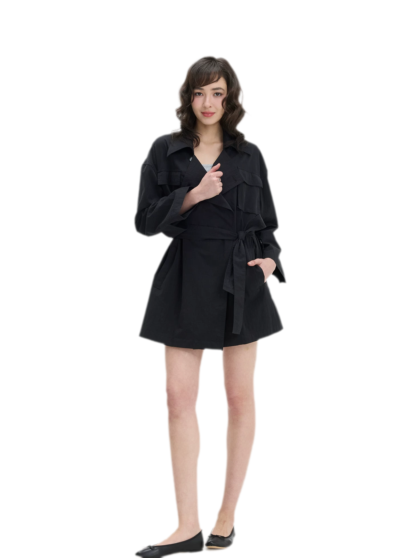 Matte Finish Belted Short Trench