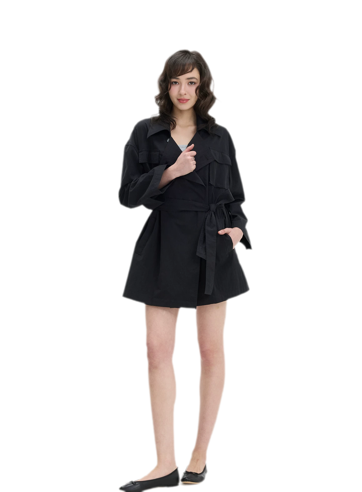 Matte Finish Belted Short Trench