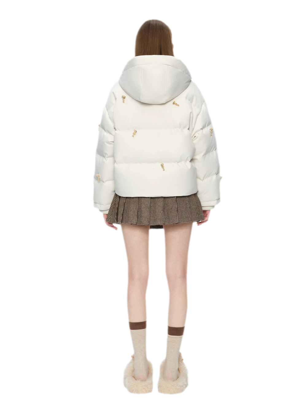 Flocked Bear Hooded Down Jacket