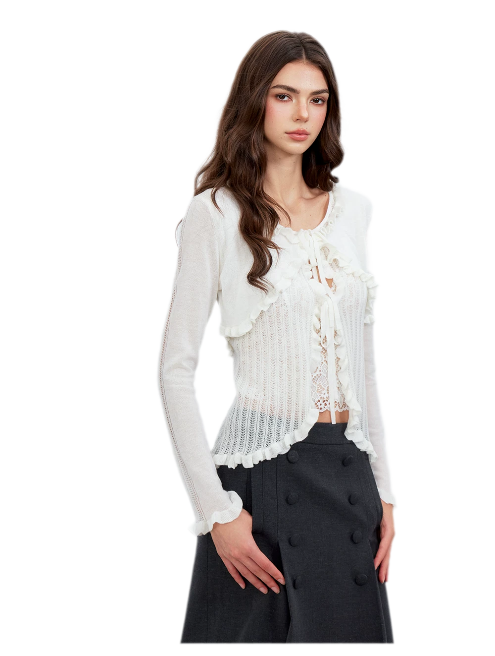 Lace Trim Openwork Cardigan