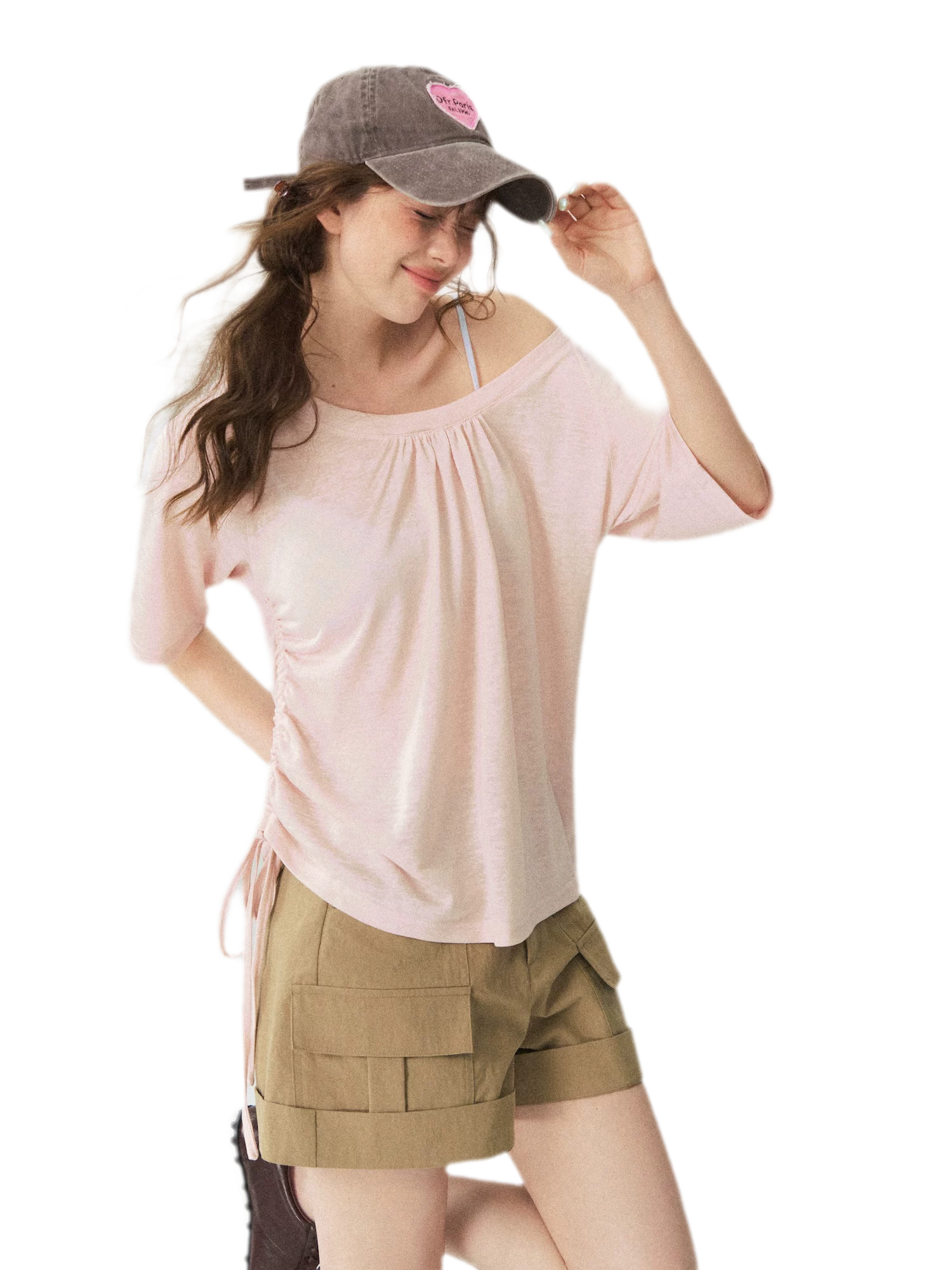 V-Neck Ruched Knit Tee