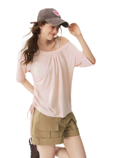 V-Neck Ruched Knit Tee