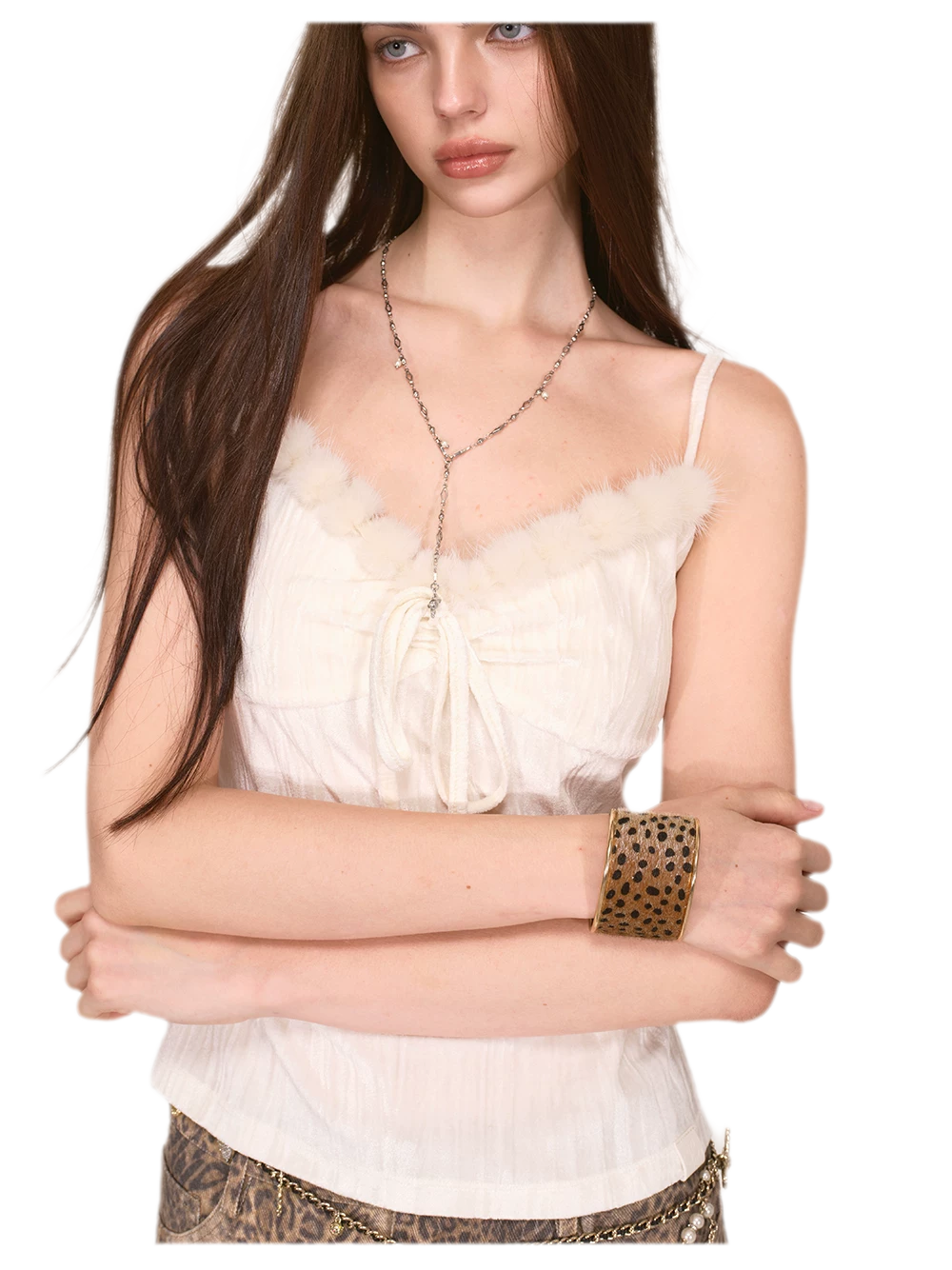 Embossed Pleated Velvet Cami Top