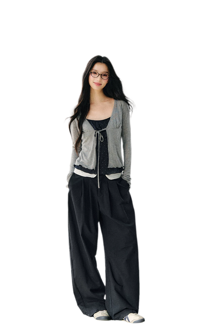 Sheer Drawstring Ruffle Cardigan