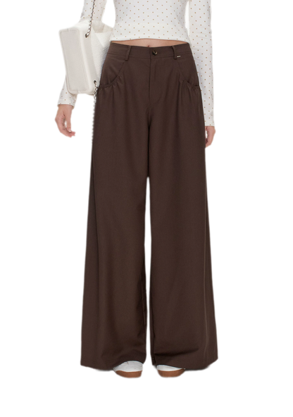 Gathered Waist Wide-Leg Trousers