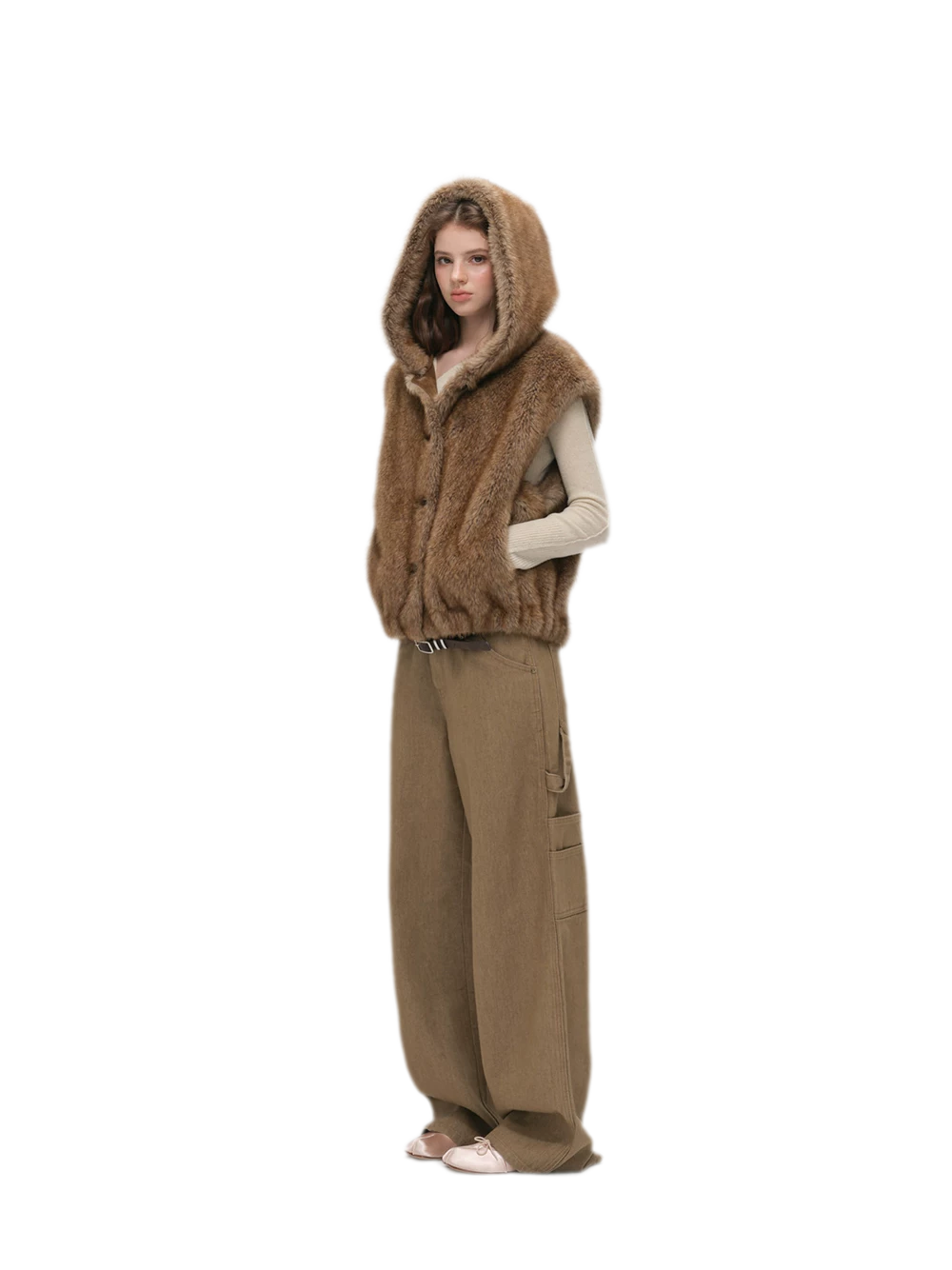 Layered Faux Fur Hooded Vest