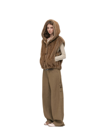 Layered Faux Fur Hooded Vest
