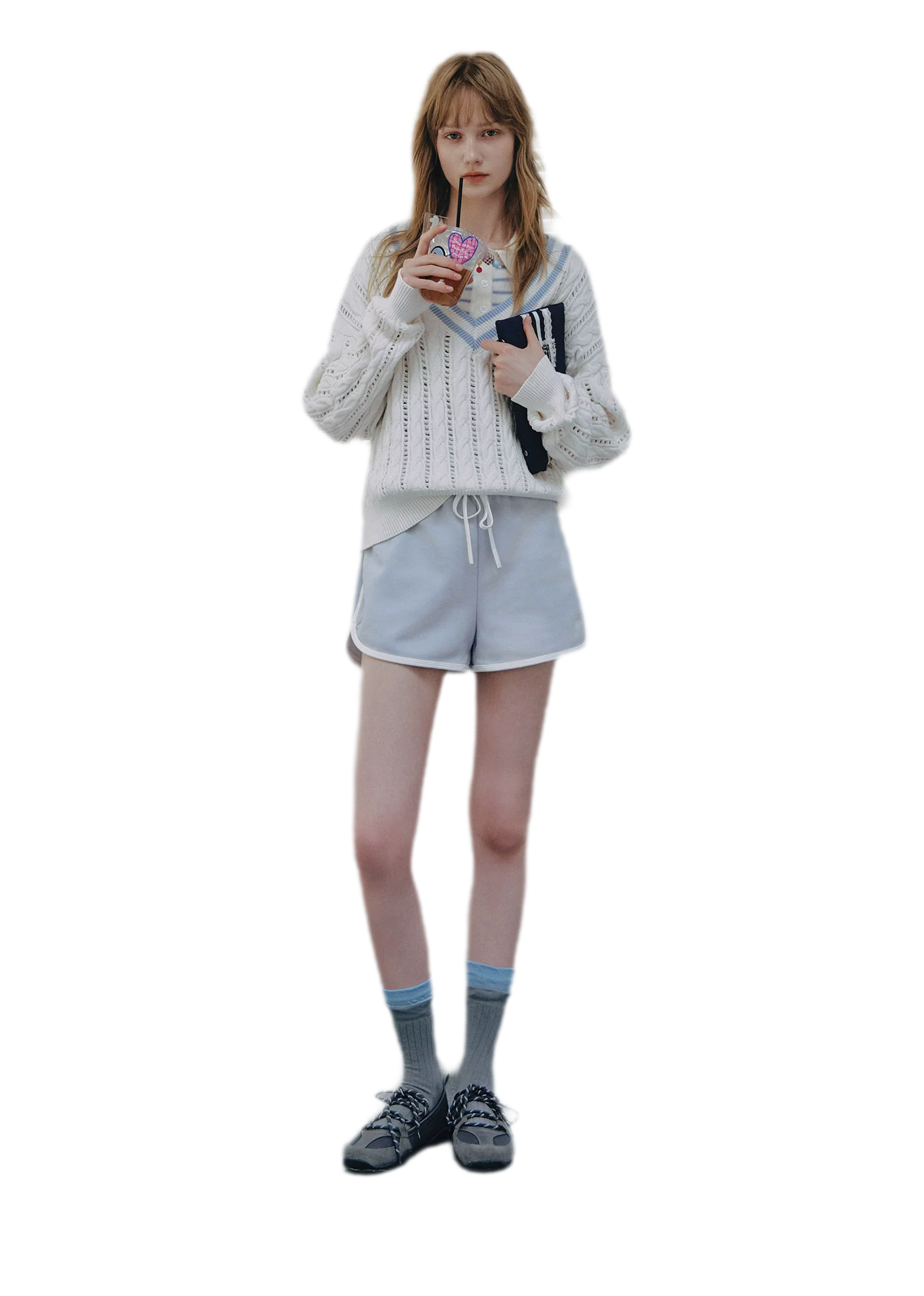 Cable Knit Cropped V-Neck Sweater