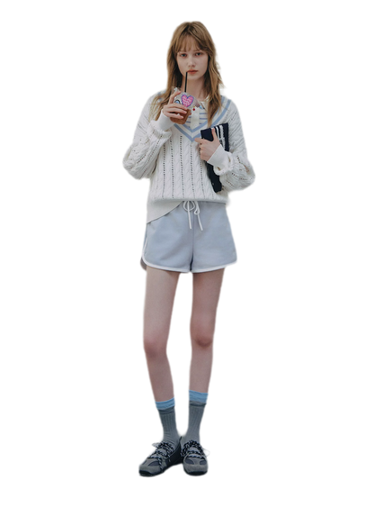 Cable Knit Cropped V-Neck Sweater