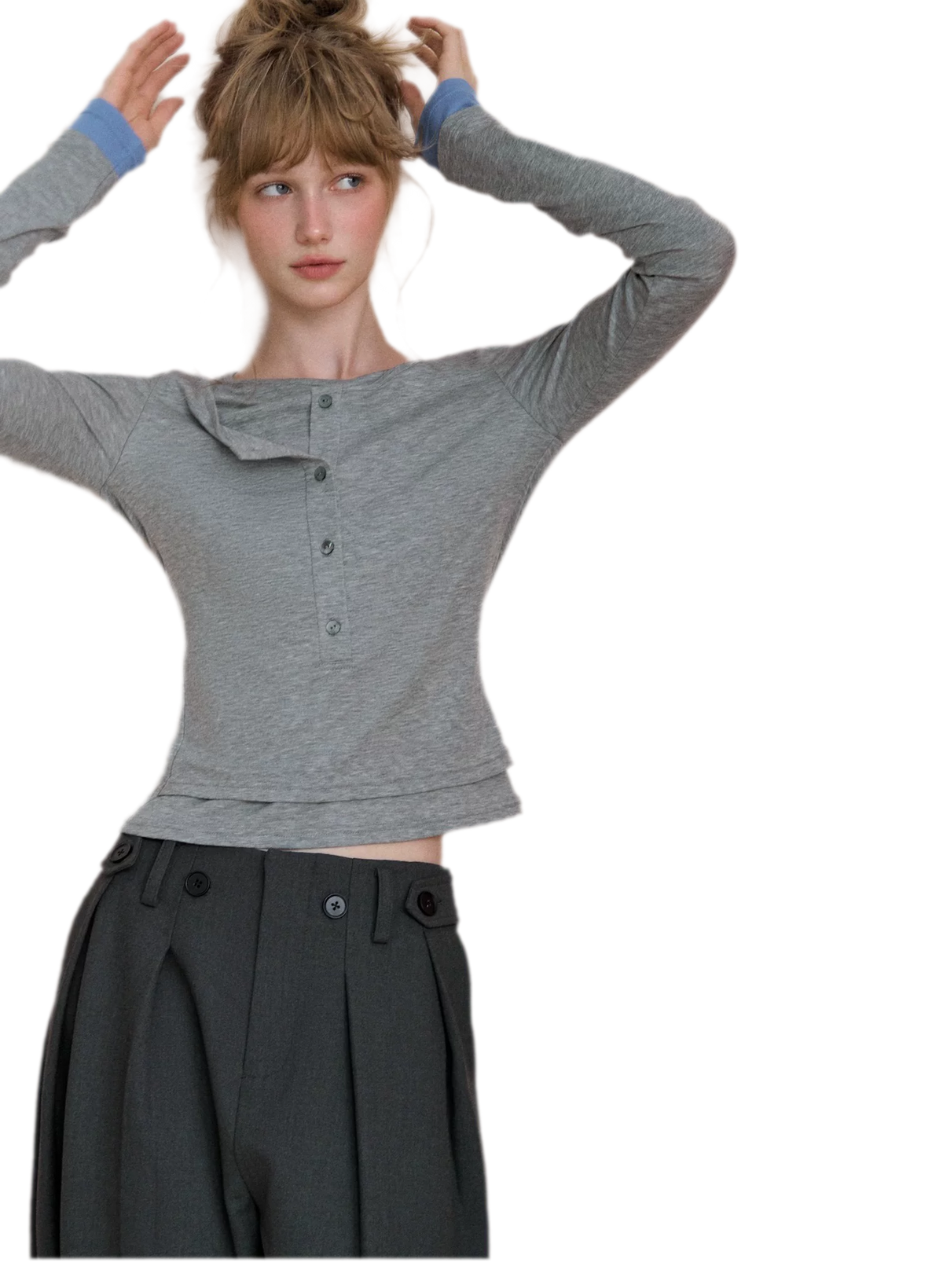 Contrast Cuff Layered Long-Sleeve T-Shirt