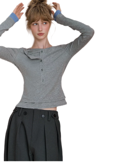 Contrast Cuff Layered Long-Sleeve T-Shirt